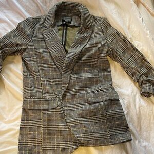 Dynamite Plaid Blazer - Black and Tan